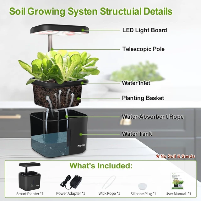 Alt view image 6 of 7 - Indoor Garden Growing Systems Self-Watering Plant Pot Smart Gardening System with 17 Watts LED Grow Light Auto Timer Gardening Plant Gifts for Mom Plant Pot for vegetables herbs(No Seeds&Soil)