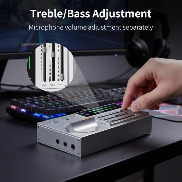 Alt view image 6 of 7 - SMSL R1 DAC Headphone Amplifier, Desktop USB C Digital to Analog Audio Converter for Gaming PC PS5, Microphone/USB/Opt/Coax Input 3.5mm/4.4mm Balanced/RCA Output, EQ Mode/Bass/Treble Adjust (Silver)