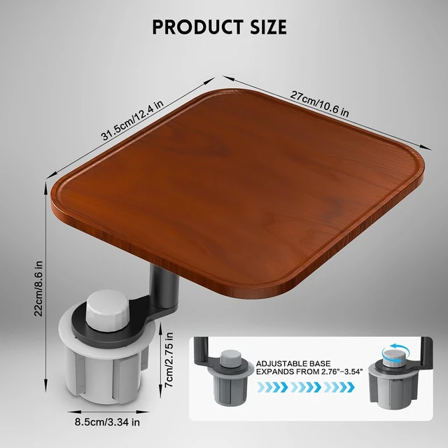 Alt view image 2 of 7 - 360° Rotation Car Desk for Laptop, Height-Adjustable Cup Holder Table, Wooden Car Food Tray & Laptop Mount Compatible with Tesla Model Y/3/S, Ford F150/Explorer/Maverick & Most Vehicles (Warm Walnut)