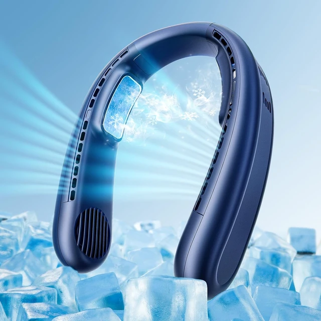 Alt view image 2 of 7 - Neck Fan, 1s Fast Cooling Neck Cooler with Dual Ceramic Plates, 8H Long Runtime, 180° Adjustable Lightweight Bladeless Portable Personal Fan, Quiet Cooling for OutdoorDark Blue