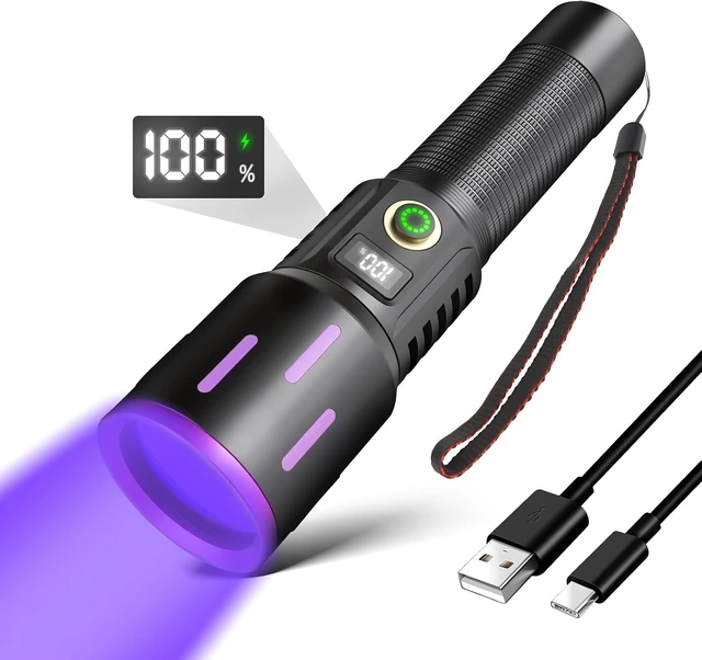Alt view image 7 of 7 - Power 365nm UV Flashlight,Built-in Battery Non-Detachable