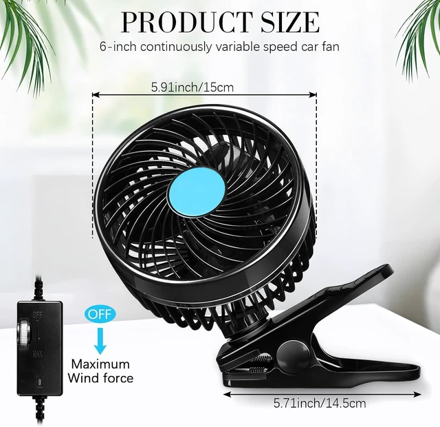 Alt view image 2 of 7 - 2 Pcs 6'' 12v Car Fan, 360 Degree Rotatable Seat Cooling Fan with Stepless Speed Regulation, Cigarette Lighter Plug for Car Window, Suv, Rv, Vehicles, Buses(Clip)
