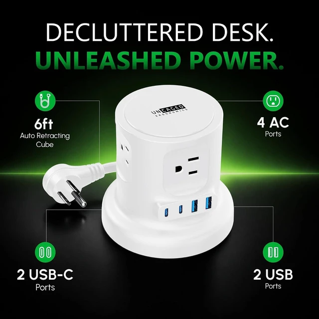 Alt view image 2 of 5 - Retractable Power Strip Tower with Fast-Charging USB, White
