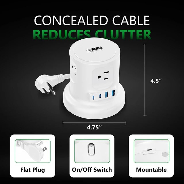 Alt view image 4 of 5 - Retractable Power Strip Tower with Fast-Charging USB, White