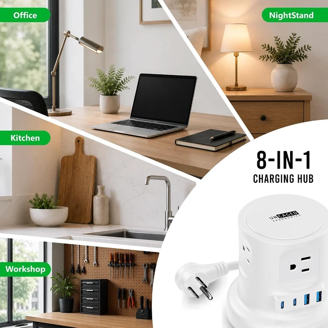 Alt view image 5 of 5 - Retractable Power Strip Tower with Fast-Charging USB, White