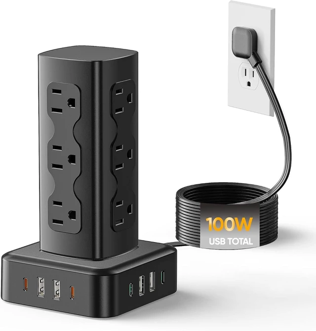 Main image of 100W Charging Station Power Strip Tower with 12 AC Outlets & 8 USB Ports