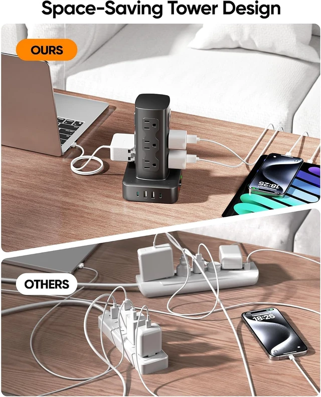 Alt view image 4 of 7 - 100W Charging Station Power Strip Tower with 12 AC Outlets & 8 USB Ports