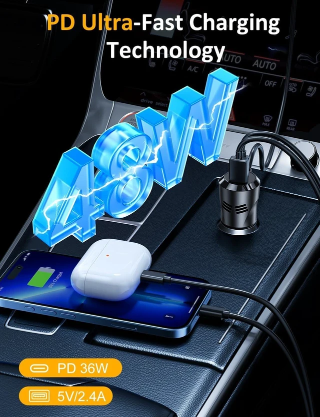 Alt view image 3 of 7 - 3-in-1 Bluetooth FM Transmitter Car Adapter with PD 48W Fast Charging