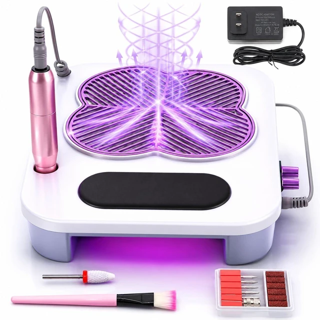 Main image of 3-in-1 Nail Dust Collector with 40,000RPM Electric Drill & Lamp, High Suction Vacuum for Home Salon, Purple