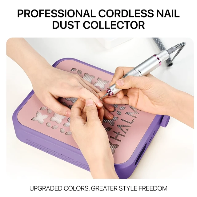Alt view image 2 of 7 - Rechargeable Cordless Nail Dust Collector with 800Pa Suction & 5000 RPM Brushless Motor, Reusable HEPA Filter, Mauve Violet