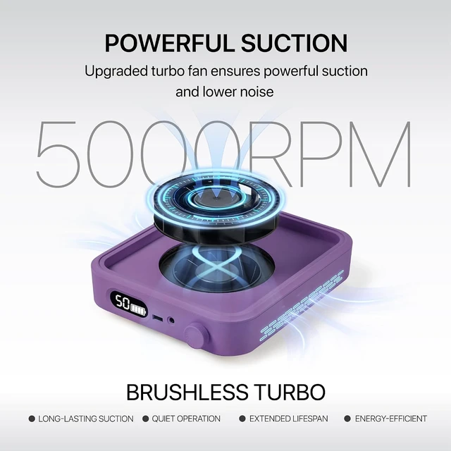 Alt view image 4 of 7 - Rechargeable Cordless Nail Dust Collector with 800Pa Suction & 5000 RPM Brushless Motor, Reusable HEPA Filter, Mauve Violet