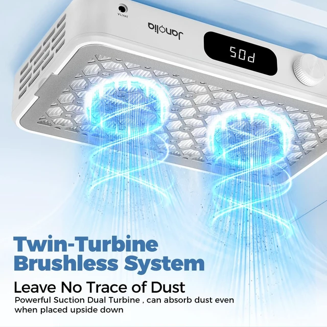 Alt view image 4 of 7 - Dual-Turbine Nail Dust Collector with Stepless Speed Control & Disposable Filter Papers for Salon & Home