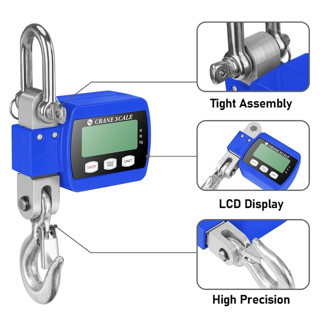 Alt view image 4 of 7 - 1100lb Digital Hanging Crane Scale with Hooks, Aluminum