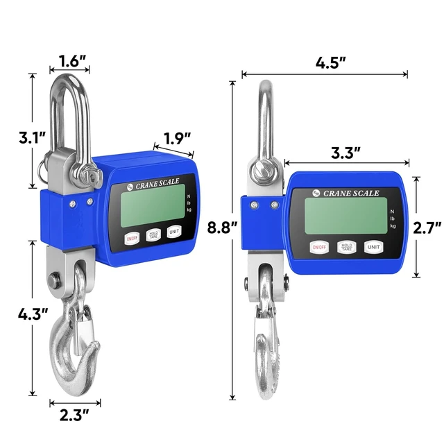 Alt view image 6 of 7 - 1100lb Digital Hanging Crane Scale with Hooks, Aluminum