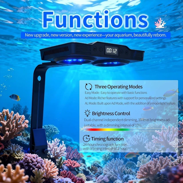 Alt view image 2 of 7 - A036 36W Reef Tank Light with Touch Control, Timer & Screen for Coral & Nano Marine Tanks