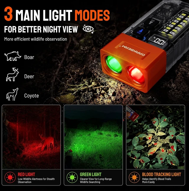Alt view image 3 of 7 - Rechargeable Red & Green COB LED Blood-Tracking Flashlight