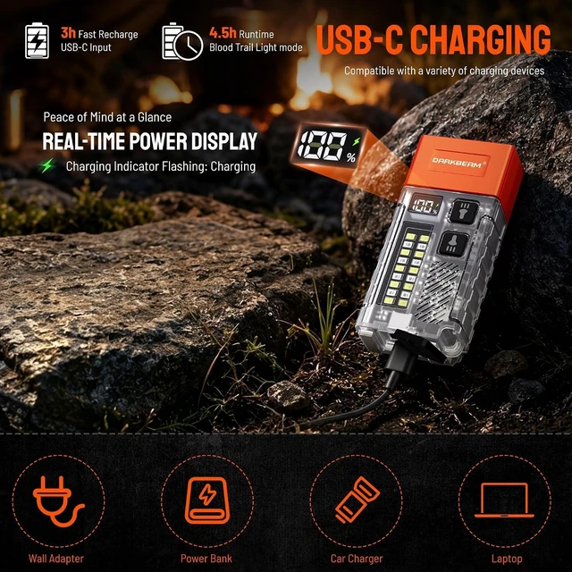 Alt view image 6 of 7 - Rechargeable Red & Green COB LED Blood-Tracking Flashlight