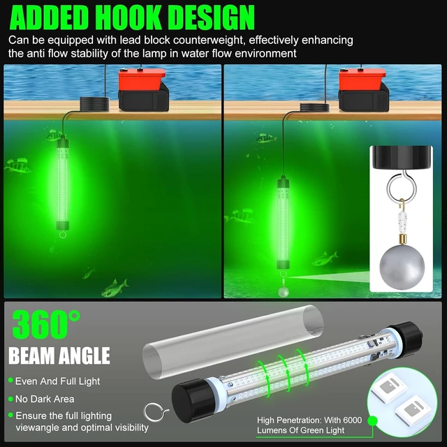 Alt view image 3 of 7 - 60W 6000-Lumen Underwater Fishing Light, Compatible with Milwaukee 18V