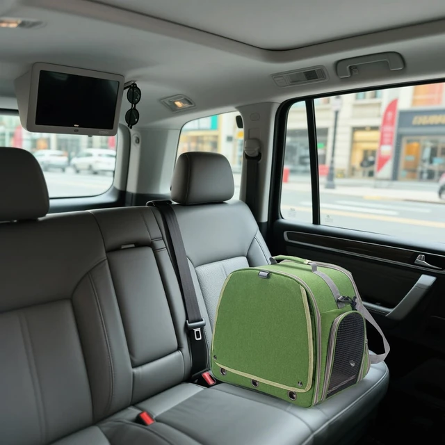 Alt view image 7 of 7 - Parrot Travel Bird Carrier Cage with Perch, Food Bowl, Tray & Breathable Window for Vetting, Camping & Hiking, Green