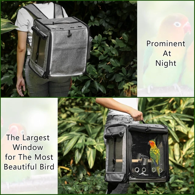 Alt view image 5 of 6 - Bird Backpack Carrier with Seat Belt & Stainless Steel Mesh, Large Travel Cage, Grey