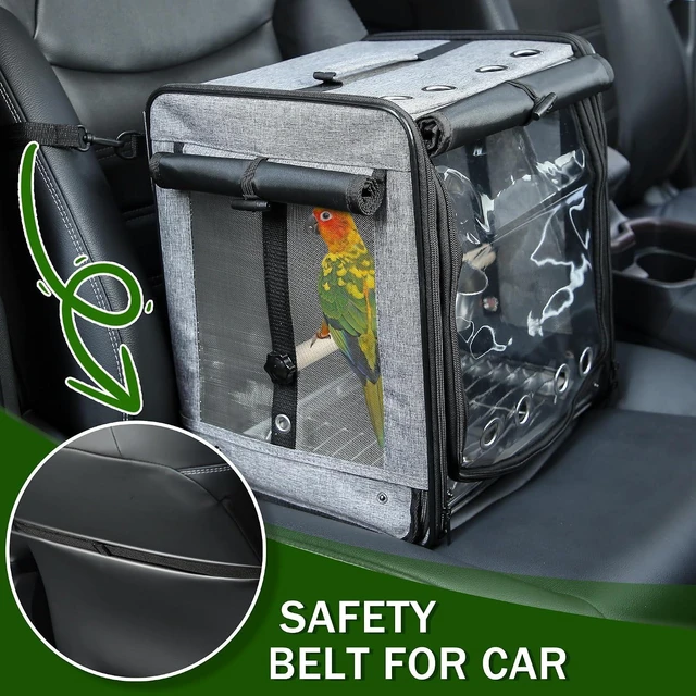 Alt view image 6 of 6 - Bird Backpack Carrier with Seat Belt & Stainless Steel Mesh, Large Travel Cage, Grey