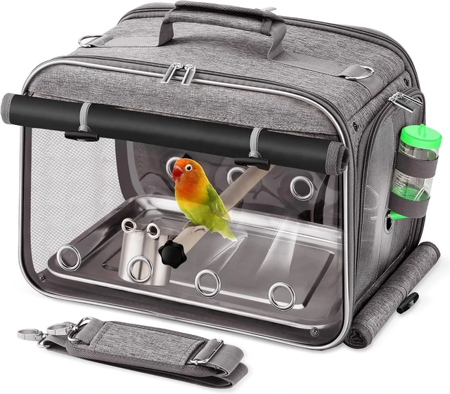 Main image of Airline-Approved Bird Travel Cage with Stainless Steel Mesh, Water Bottle & Bowl