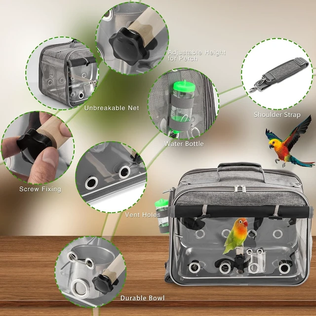 Alt view image 3 of 6 - Airline-Approved Bird Travel Cage with Stainless Steel Mesh, Water Bottle & Bowl
