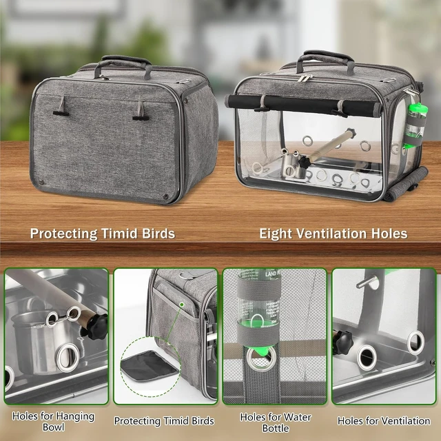 Alt view image 4 of 6 - Airline-Approved Bird Travel Cage with Stainless Steel Mesh, Water Bottle & Bowl