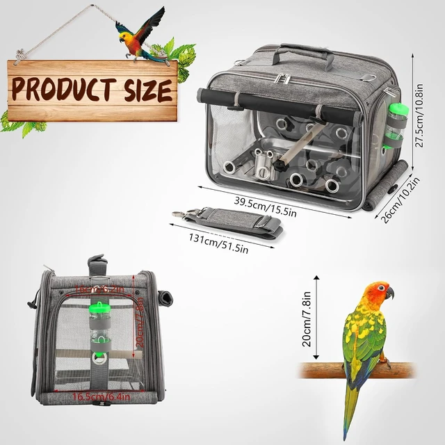 Alt view image 6 of 6 - Airline-Approved Bird Travel Cage with Stainless Steel Mesh, Water Bottle & Bowl