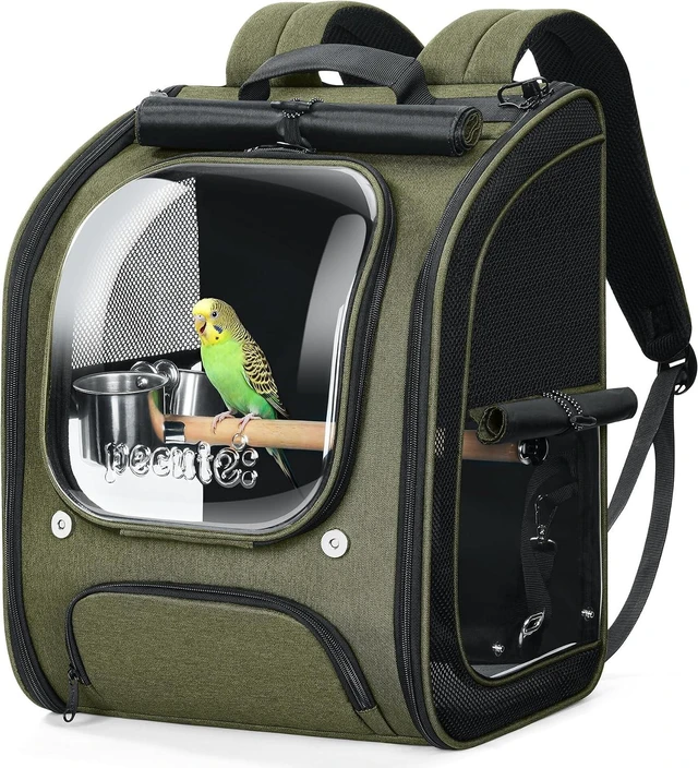 Main image of Bird Backpack Carrier with Standing Perch for Small Parrots, Green
