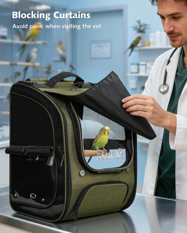Alt view image 5 of 7 - Bird Backpack Carrier with Standing Perch for Small Parrots, Green