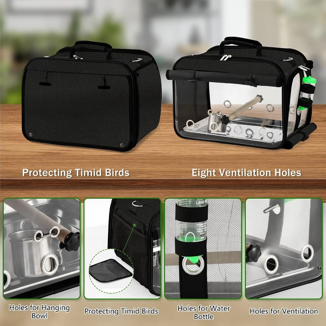 Alt view image 5 of 6 - Airline-Approved Bird Travel Cage with Stainless Steel Mesh, Water Bottle & Bowl