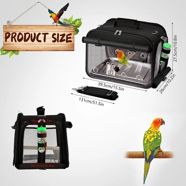 Alt view image 6 of 6 - Airline-Approved Bird Travel Cage with Stainless Steel Mesh, Water Bottle & Bowl