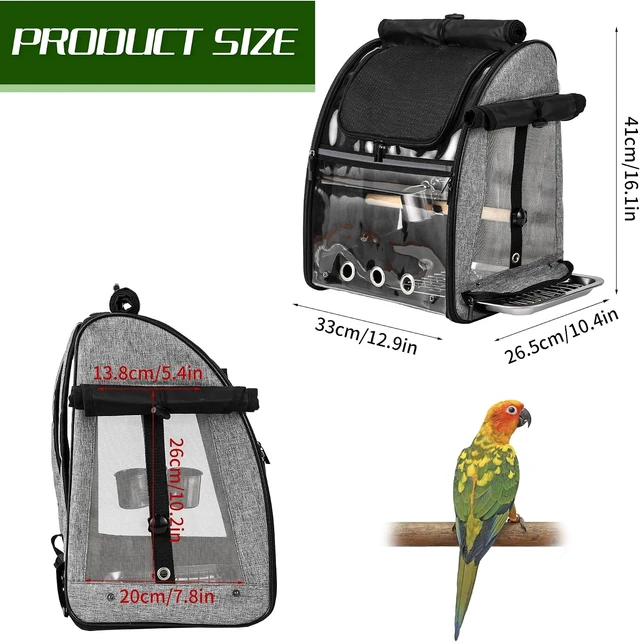 Alt view image 4 of 6 - Bird Carrier Backpack with Stainless Steel Mesh & Stand, Easy-Clean Portable Travel Cage for Parrots, Grey