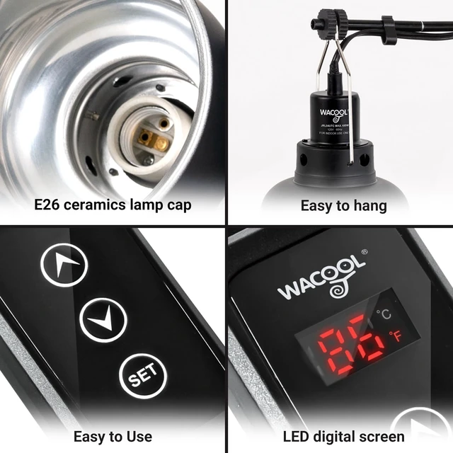 Alt view image 2 of 7 - Reptile Heat Lamp Fixture with Dimming Thermostat, 5.5 Inch Deep Dome