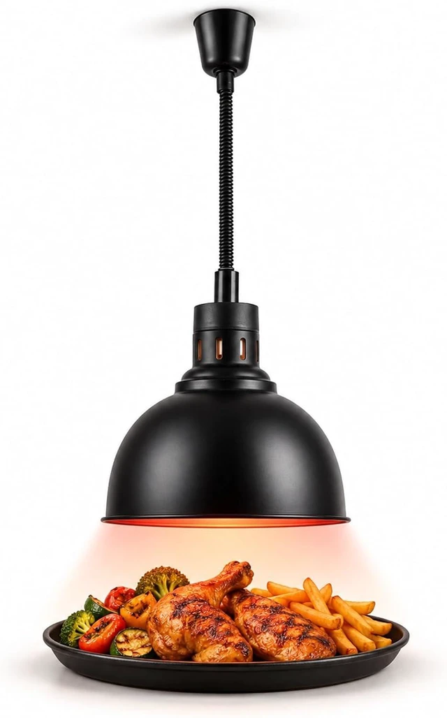 Main image of 250W Infrared Food Warmer Heat Lamp with Retractable Cord, 25cm, Black