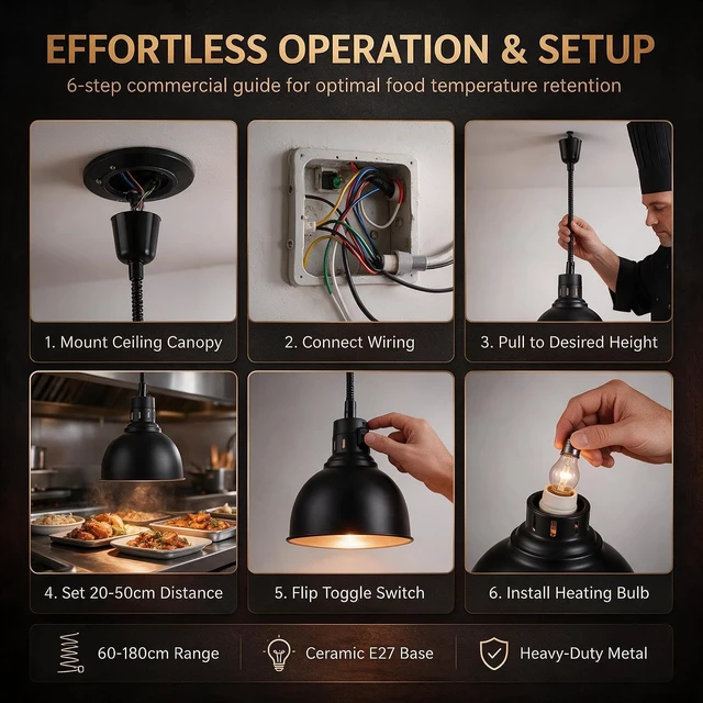 Alt view image 3 of 7 - 250W Infrared Food Warmer Heat Lamp with Retractable Cord, 25cm, Black