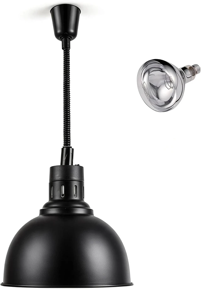 Alt view image 7 of 7 - 250W Infrared Food Warmer Heat Lamp with Retractable Cord, 25cm, Black