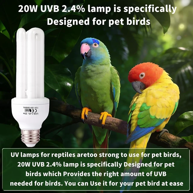 Alt view image 3 of 7 - Bird Cage UVB Light with 360° Rotating Clip Lamp & Two 2.4% UVA/UVB Bulbs
