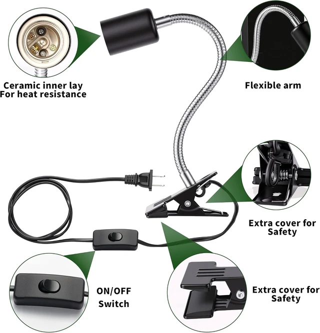 Alt view image 5 of 7 - Bird Cage UVB Light with 360° Rotating Clip Lamp & Two 2.4% UVA/UVB Bulbs