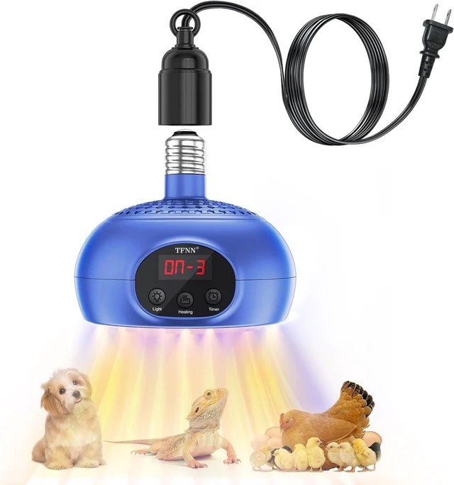 Main image of Chicken Coop Heater Lamp, 200W-500W with UVA/UVB Light & 3-12H Timer, Portable Greenhouse Heater for Reptiles, Rabbits, Dogs & Cats