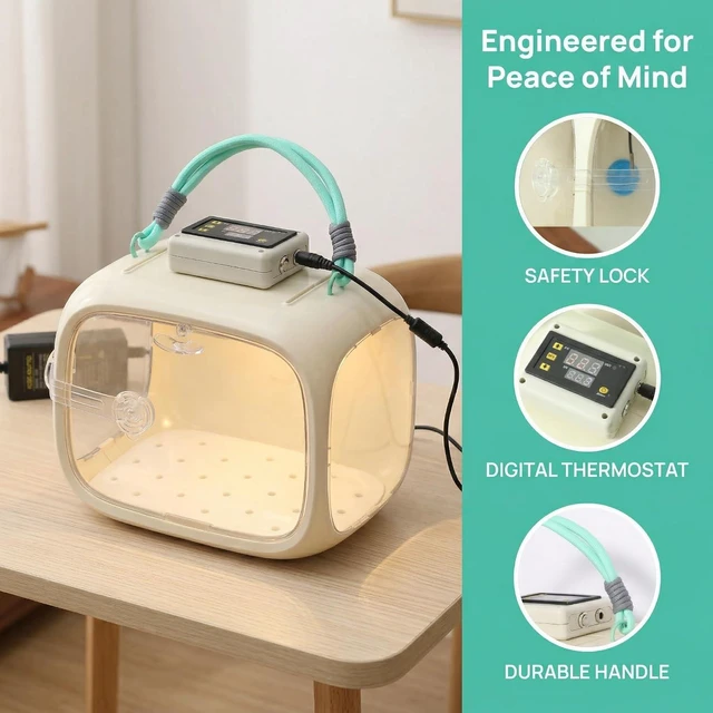 Alt view image 3 of 7 - Portable Pet Warm Pod with 0.1°C Temperature Control, Transparent, 9.8" Length, for Newborn Birds, Puppies & Kittens, Cream