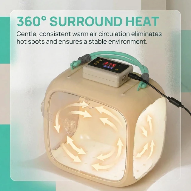 Alt view image 7 of 7 - Portable Pet Warm Pod with 0.1°C Temperature Control, Transparent, 9.8" Length, for Newborn Birds, Puppies & Kittens, Cream