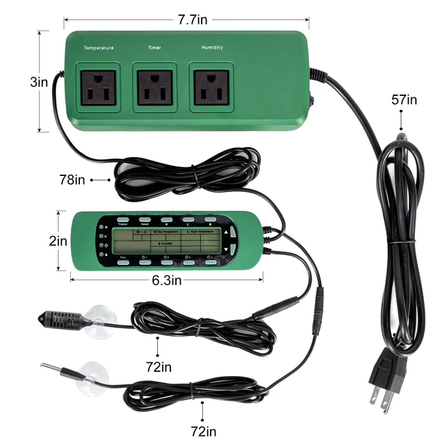 Alt view image 2 of 7 - Reptile Digital Thermometer Hygrometer Controller with Thermostat & Lighting Timer, Waterproof