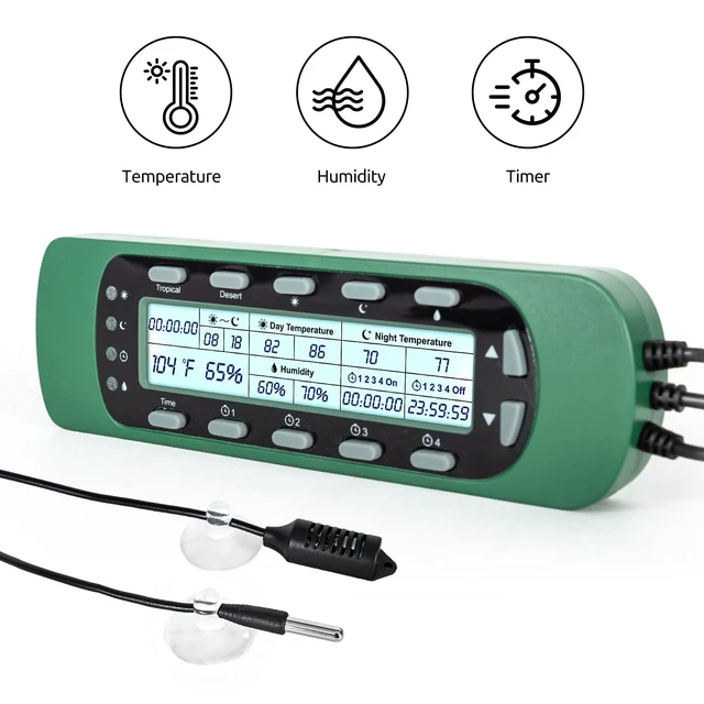 Alt view image 3 of 7 - Reptile Digital Thermometer Hygrometer Controller with Thermostat & Lighting Timer, Waterproof