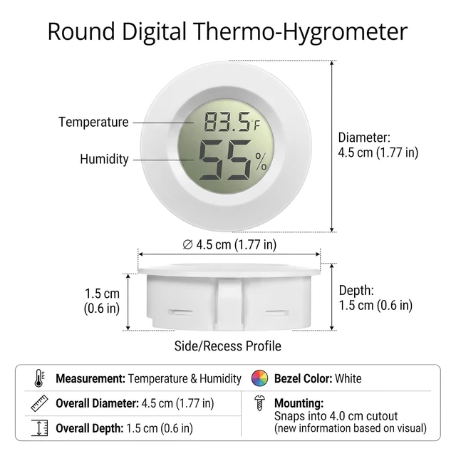 Alt view image 2 of 7 - 20-Pack Mini Digital Hygrometer Thermometer with LCD, White