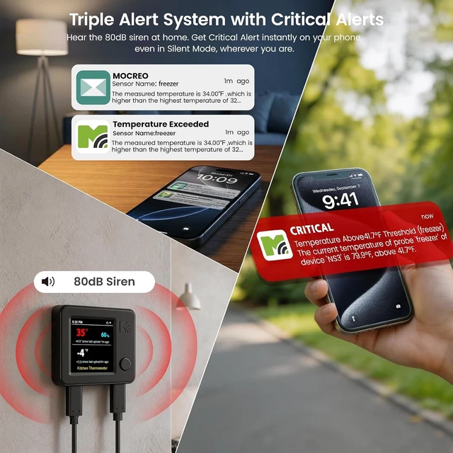 Alt view image 2 of 7 - WiFi Fridge Thermometer Hygrometer with Dual Probe & Remote Freeze Alerts