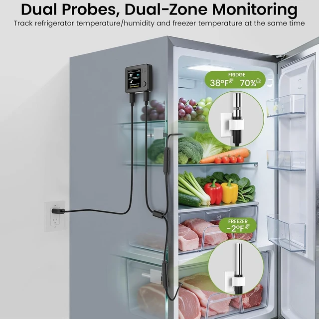 Alt view image 3 of 7 - WiFi Fridge Thermometer Hygrometer with Dual Probe & Remote Freeze Alerts