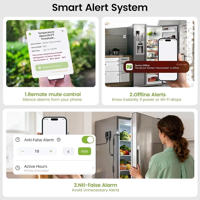 Alt view image 4 of 7 - WiFi Fridge Thermometer Hygrometer with Dual Probe & Remote Freeze Alerts