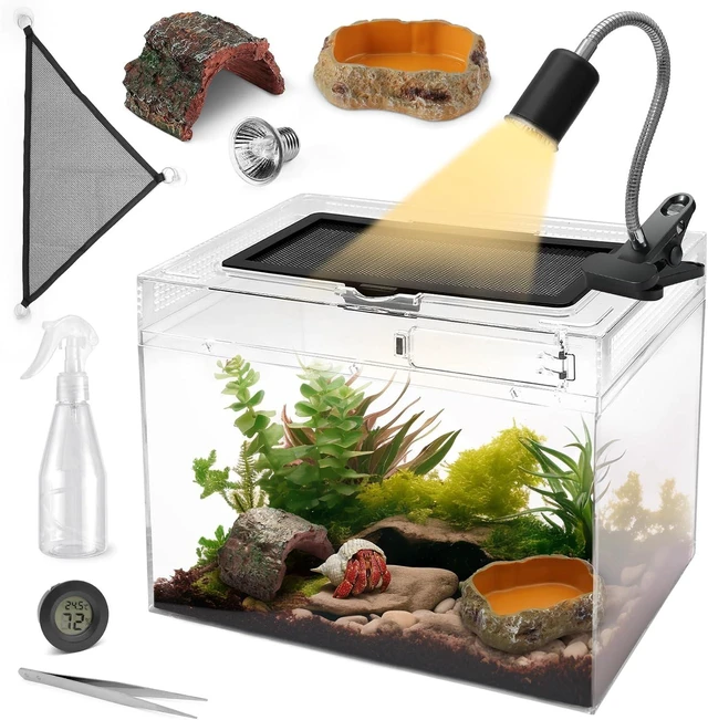 Main image of Reptile Terrarium Starter Kit, 3.2-Gal Clear PC Hermit Crab Tank, 8-Piece